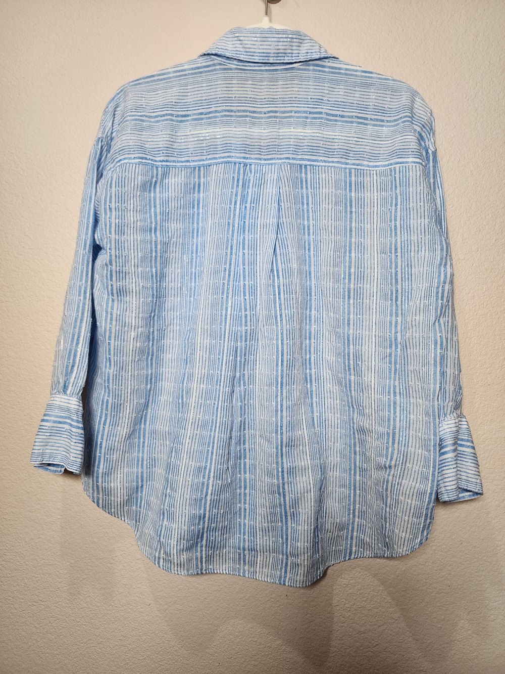 Oversized Button Up Zara Light Blue and White Striped Button Down Shirt - Picture 11 of 11